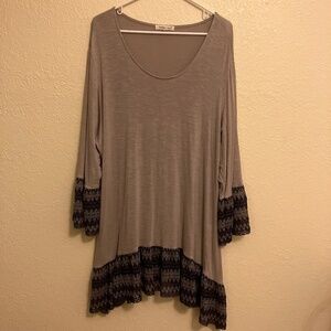 Indigo Soul Women's Tunic Top 3/4 Sleeve in Gray - Plus Size 3XL